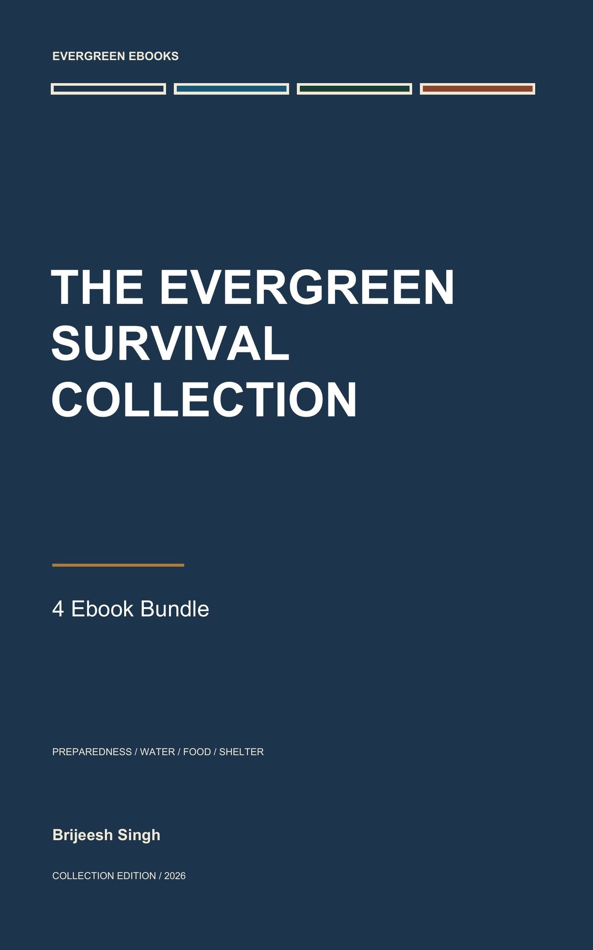 The Evergreen Survival Collection: 4 Ebook Bundle — matching navy, blue, green and terracotta design
